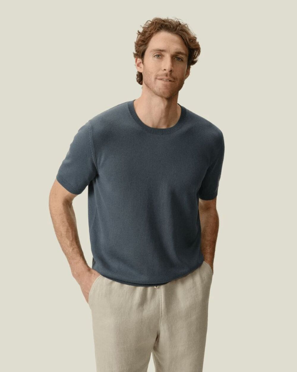 Alex Crane Lake Blue Knit Lolo Short Sleeve Sweater Tee Men's Size Small